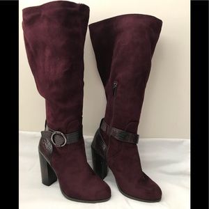 CATO Burgundy faux suede SNAKE Leather knee 👢